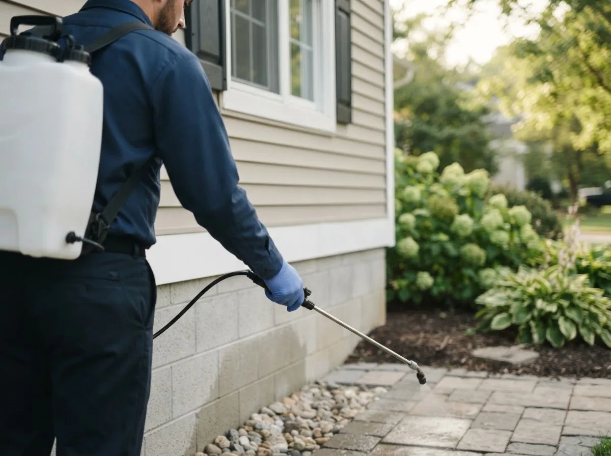 Pest control technician inspecting a home in Stoneham, ME